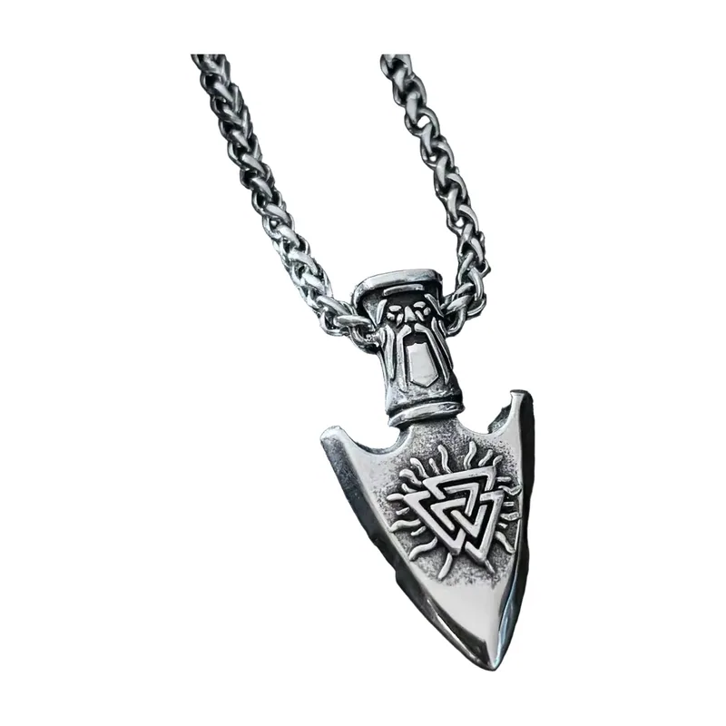 Valknut Speerspitze Anhänger mit Kordelkette, Edelstahl