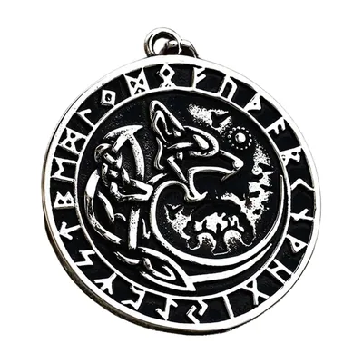 Wolf-Anhänger mit nordischen Runen, Edelstahl