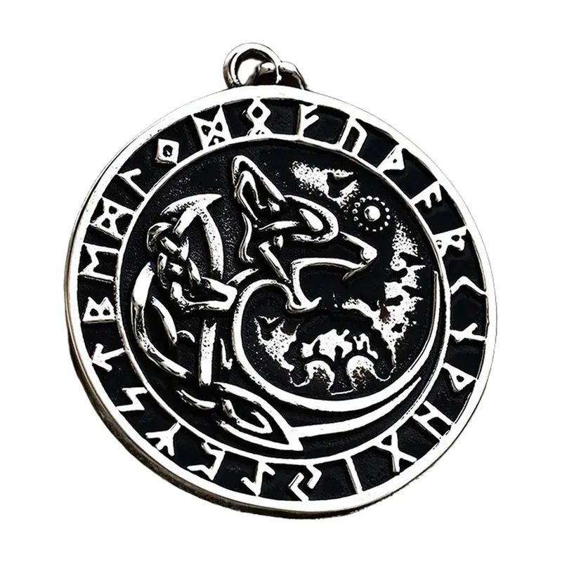 Wolf-Anhänger mit nordischen Runen, Edelstahl