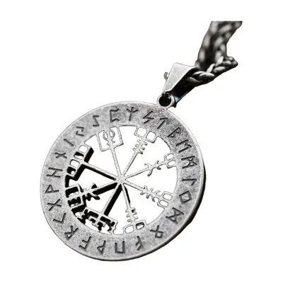 Vegvisir Wikinger Kompass Anhänger mit Runenkette, Edelstahl