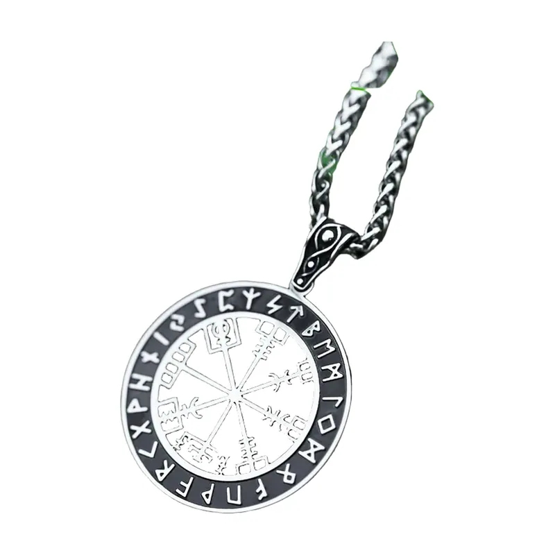 Vegvisir Wikinger Kompass Anhänger mit Kordelkette, Edelstahl