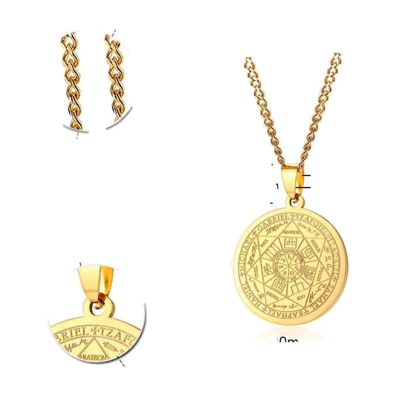 Medaillon aux Sigils des Sept Archanges avec Chaîne, Acier Inoxydable