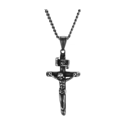 Pendente Crocifisso con Catena a Maglie, Acciaio Inossidabile