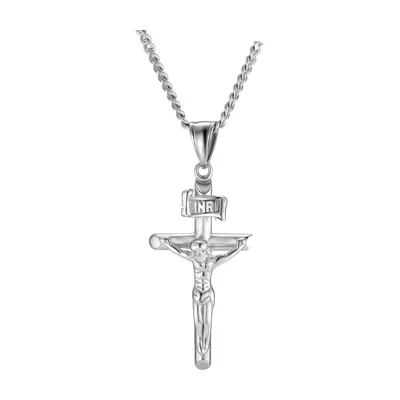 Collana con Pendente Crocifisso e Catena a Corda, Acciaio Inossidabile