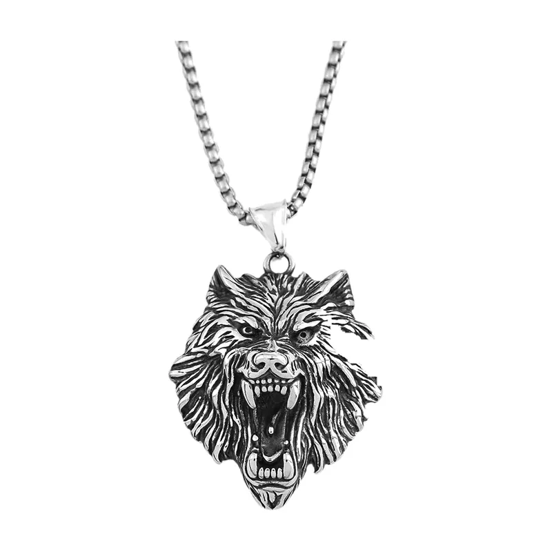 Fenrir Wolf Anhänger mit Kette, 316L Edelstahl