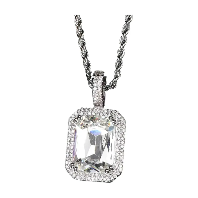 Collier avec Pendentif Rectangulaire et Zirconia, Acier Inoxydable