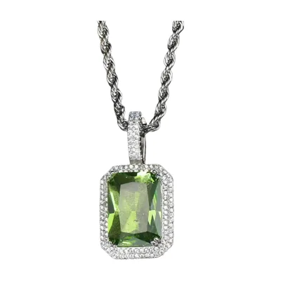 Collana con Pendente Rettangolare e Pietra Verde, Acciaio Inossidabile