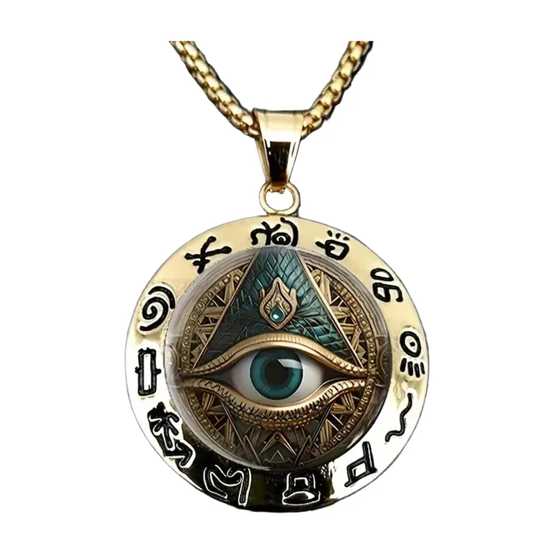 Ciondolo Occhio di Horus con Pietra Blu e Catena, Acciaio Inox