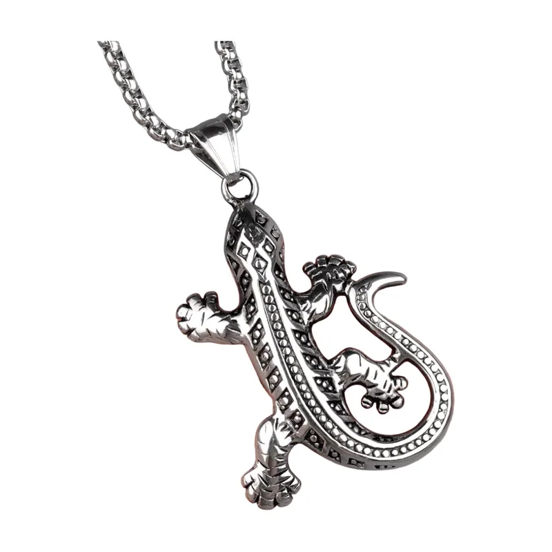 Gecko Anhänger mit detailliertem Echsen-Motiv, Edelstahl
