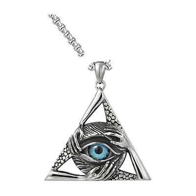 Colgante Triángulo Ojo Turco con Piedra Azul, Acero Inoxidable