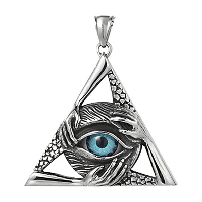 Böses Auge Dreieck-Anhänger mit blauem Stein, Edelstahl