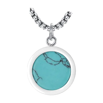 Runder Anhänger mit blauem Abalone-Stein, Edelstahl