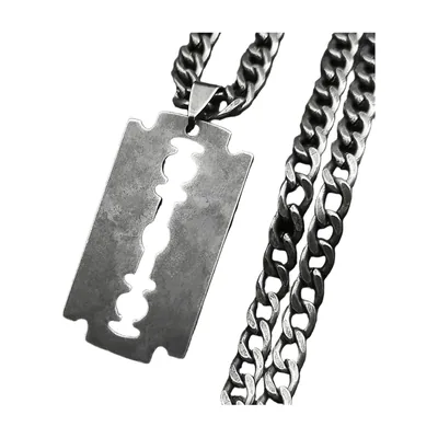 Razor Blade Pendant Necklace with Curb Chain, Stainless Steel