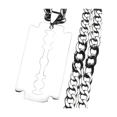 Razor Blade Pendant Necklace with Curb Chain, Stainless Steel