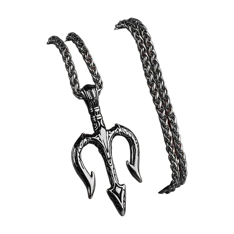 Colgante Tridente de Poseidón con Cadena de Acero Inoxidable