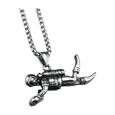 Scuba Diver Pendant Necklace with Box Chain, Stainless Steel