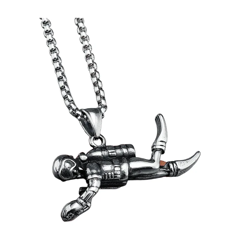 Collier Pendentif Plongeur avec Chaîne Boîte, Acier Inoxydable