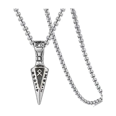 Collana Freccia Vichinga con Rune Nordiche, Acciaio Inossidabile