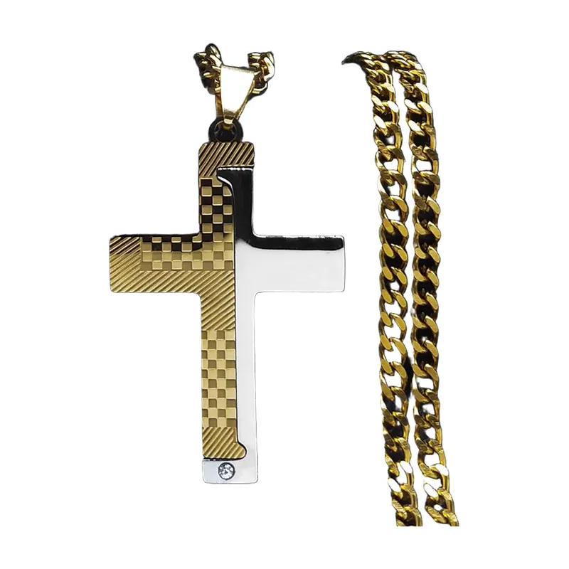 Colgante de Cruz con Circonita y Cadena, Acero Inoxidable