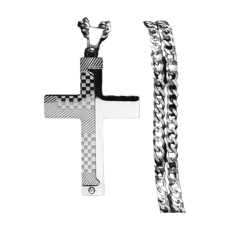 Collier Pendentif Croix avec Zirconium, Acier Inoxydable