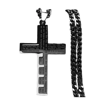Collier Pendentif Croix Gravé, Acier Inoxydable