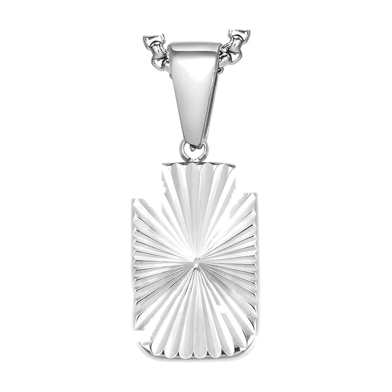 Rectangular Sunburst Pendant Necklace, 316L Stainless Steel