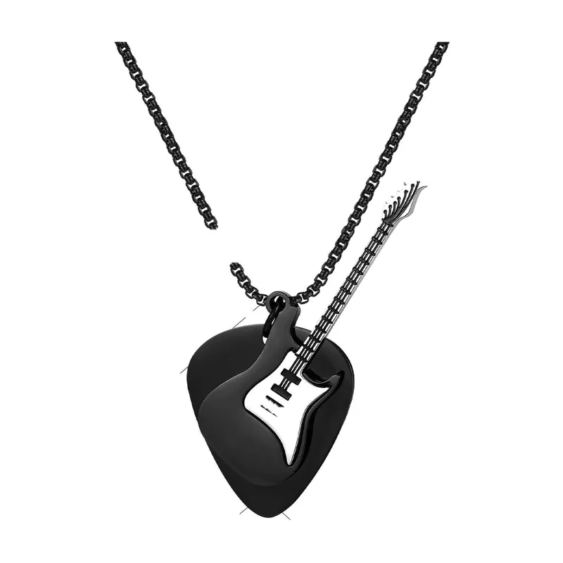 Collier Pendentif Médiator avec Motif Guitare, Acier Inoxydable