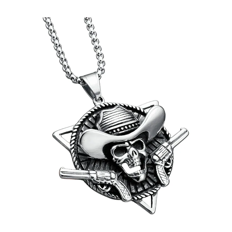 Colgante de Calavera Cowboy con Revólveres, Acero Inoxidable