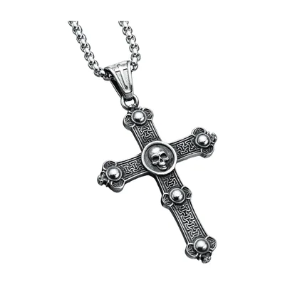 Collana con Croce e Teschio, Acciaio Inossidabile