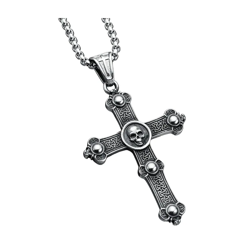 Collana con Croce e Teschio, Acciaio Inossidabile