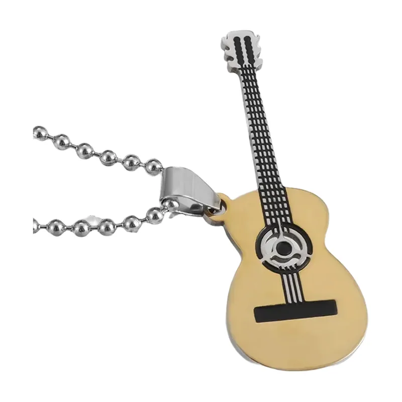 Gitarren-Anhänger mit Kugelkette für Herren, Edelstahl