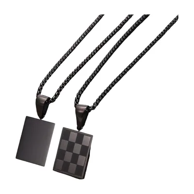Checkerboard Square Pendant with Ball Chain, Stainless Steel