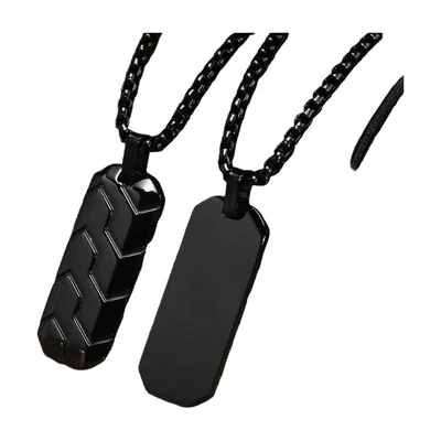 Geometric Tire Pattern Bar Pendant with Box Chain, Stainless Steel