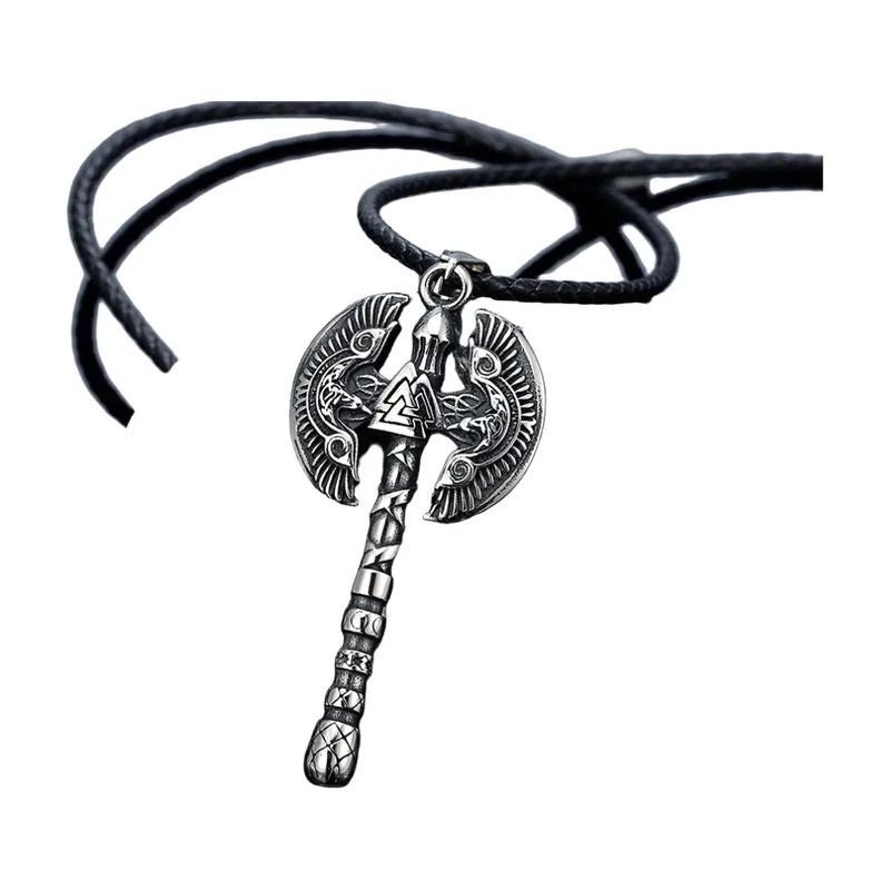 Viking Axe Pendant with Valknut Symbol, Stainless Steel