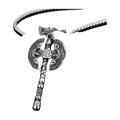 Colgante de Hacha Vikinga con Valknut y Cuervos de Odín, Acero Inoxidable