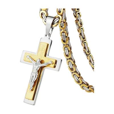 Collier Crucifix avec Chaîne Byzantine, Acier Inoxydable