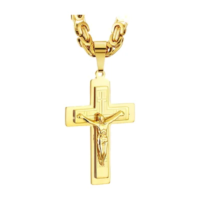 Pendentif Crucifixe avec Chaîne Byzantine, Acier Inoxydable