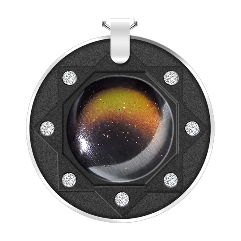 Colgante Redondo de Piedra Volcánica con Cadena de Bolas, Acero Inoxidable