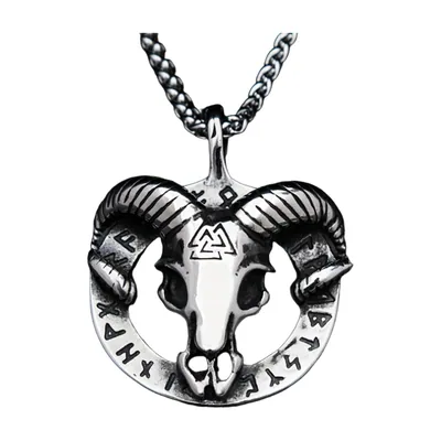 Wikinger Stierschädel Anhänger mit Runenkette, Edelstahl