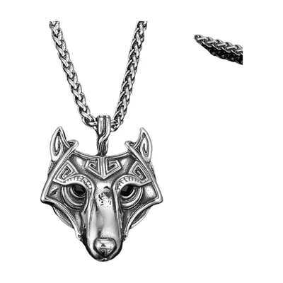 Wolf Head Pendant with Celtic Knot and Norse Motifs, Stainless Steel