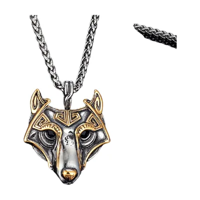 Wolfskopf-Anhänger mit keltischen Knoten und nordischen Motiven, Edelstahl – Gold