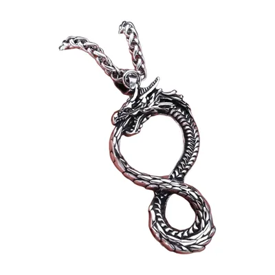 Collier Dragon Ouroboros avec Chaîne, Acier Inoxydable