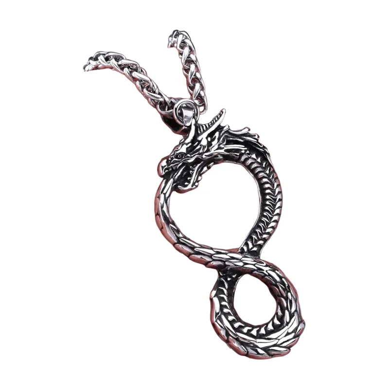 Colgante de Dragón Ouroboros con Cadena, Acero Inoxidable