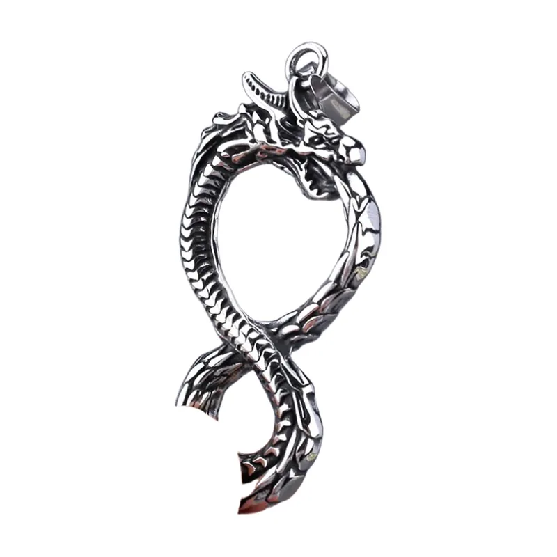 Collier Pendentif Dragon Ouroboros, Acier Inoxydable