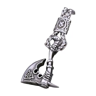 Colgante de Hacha Vikinga con Runas Nórdicas, Acero Inoxidable