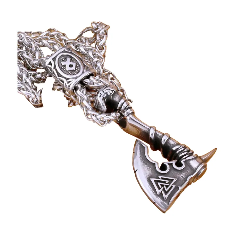 Collier Pendentif Hache Viking avec Rune, Acier Inoxydable