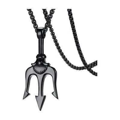Collier avec Pendentif Trident et Chaîne à Billes, Acier Inoxydable