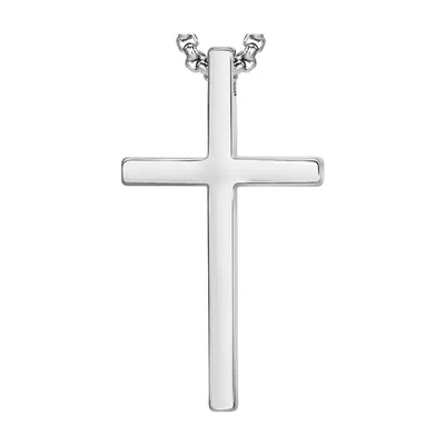 Pendente a Croce Lucido con Catena Curb, Acciaio Inox 316L