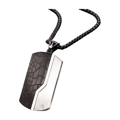 Colgante Dog Tag Geométrico con Zirconia, Acero Inoxidable