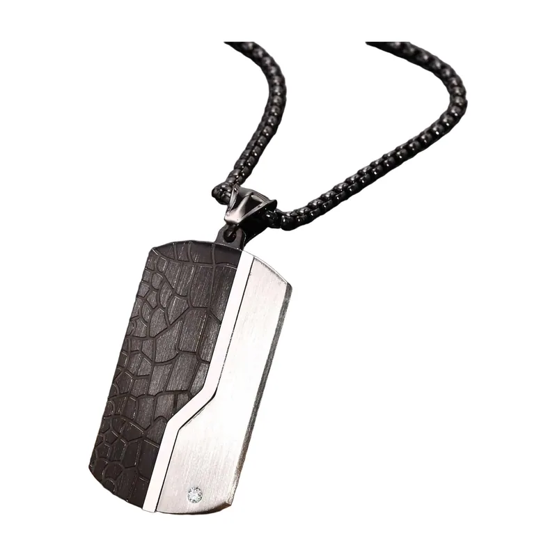 Colgante Dog Tag Geométrico con Zirconia, Acero Inoxidable